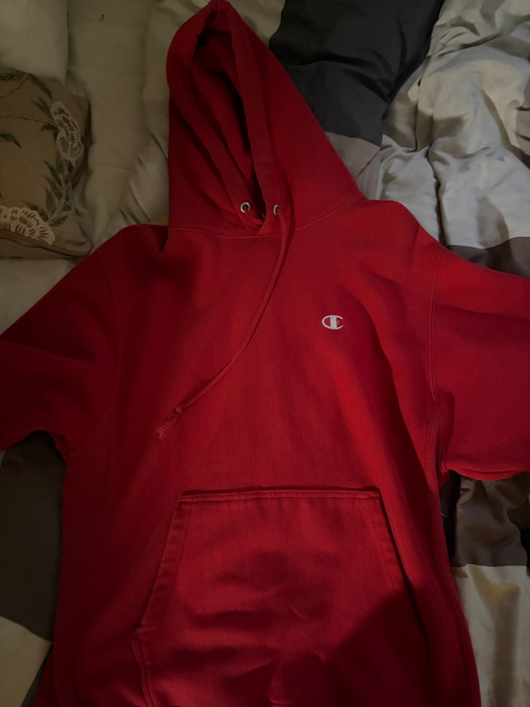 Champion Red Pullover Hoodie With Small Script Logo
